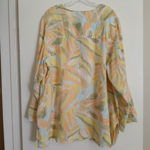 Rachel Zoe Size 3X Linen Button Up Lightweight Print Blouse - Picture 2 of 9